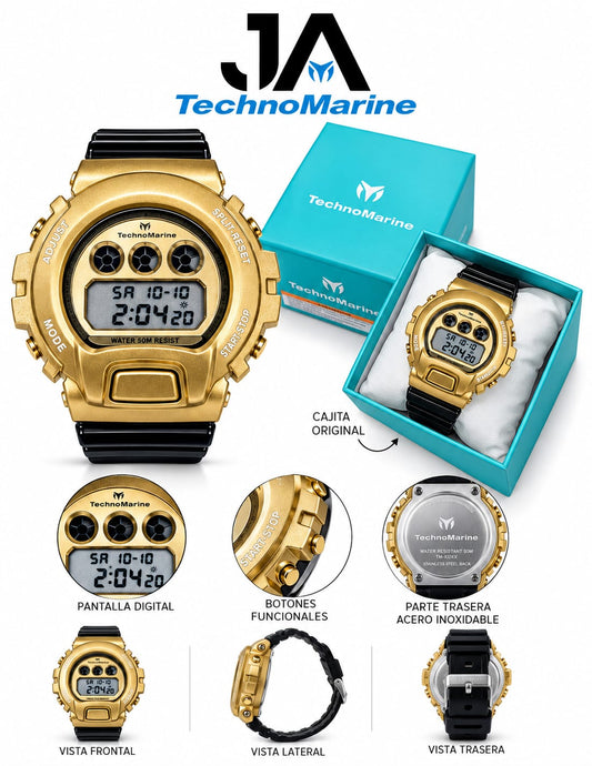 TechnoMarine HydraTech Mariner Digital Men’s Watch – Gold & Black 45mm
