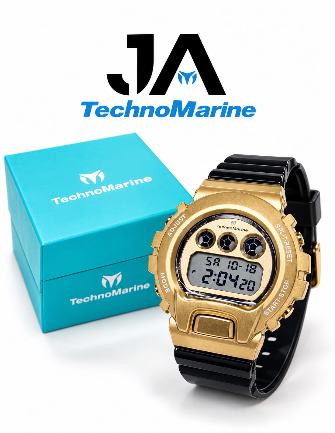 TechnoMarine HydraTech Mariner Digital Men’s Watch – Gold & Black 45mm