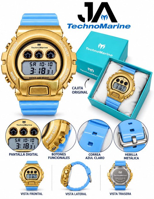 TechnoMarine HydraTech Mariner Digital Men’s Watch – Gold & Blue 45mm