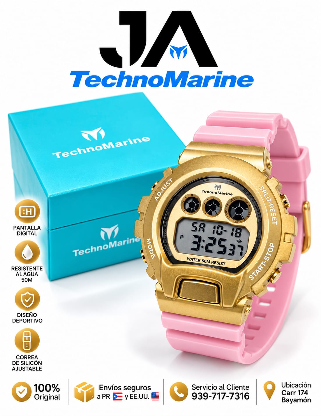 TechnoMarine HydraTech Mariner Digital Men’s Watch – Gold & Pink 45mm