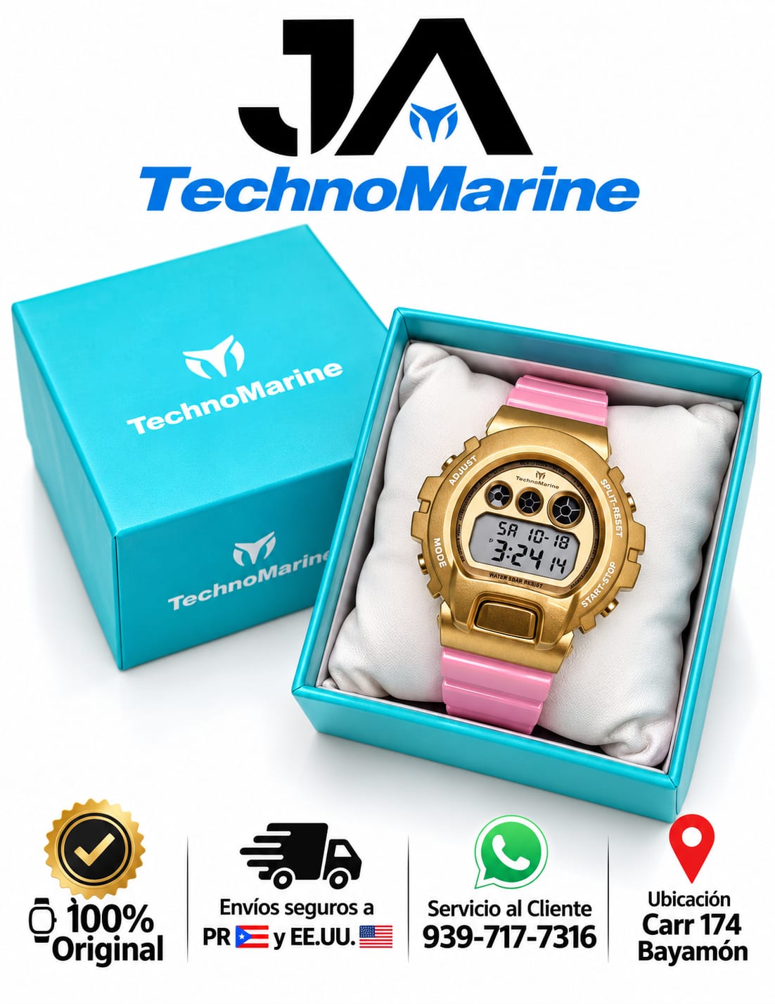TechnoMarine HydraTech Mariner Digital Men’s Watch – Gold & Pink 45mm