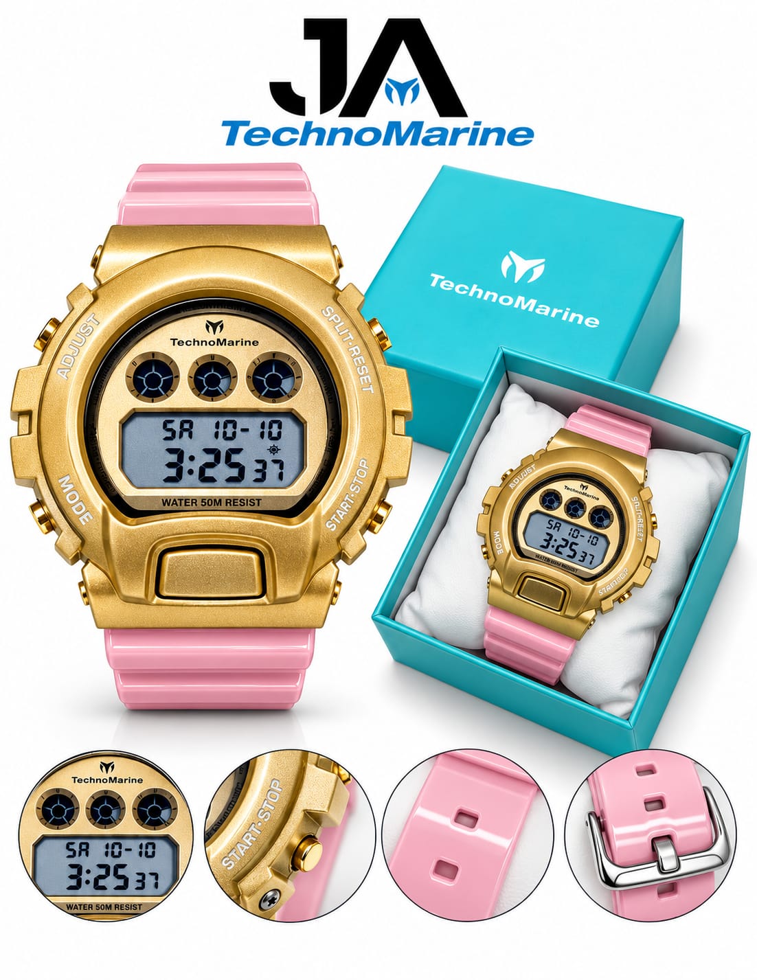 TechnoMarine HydraTech Mariner Digital Men’s Watch – Gold & Pink 45mm