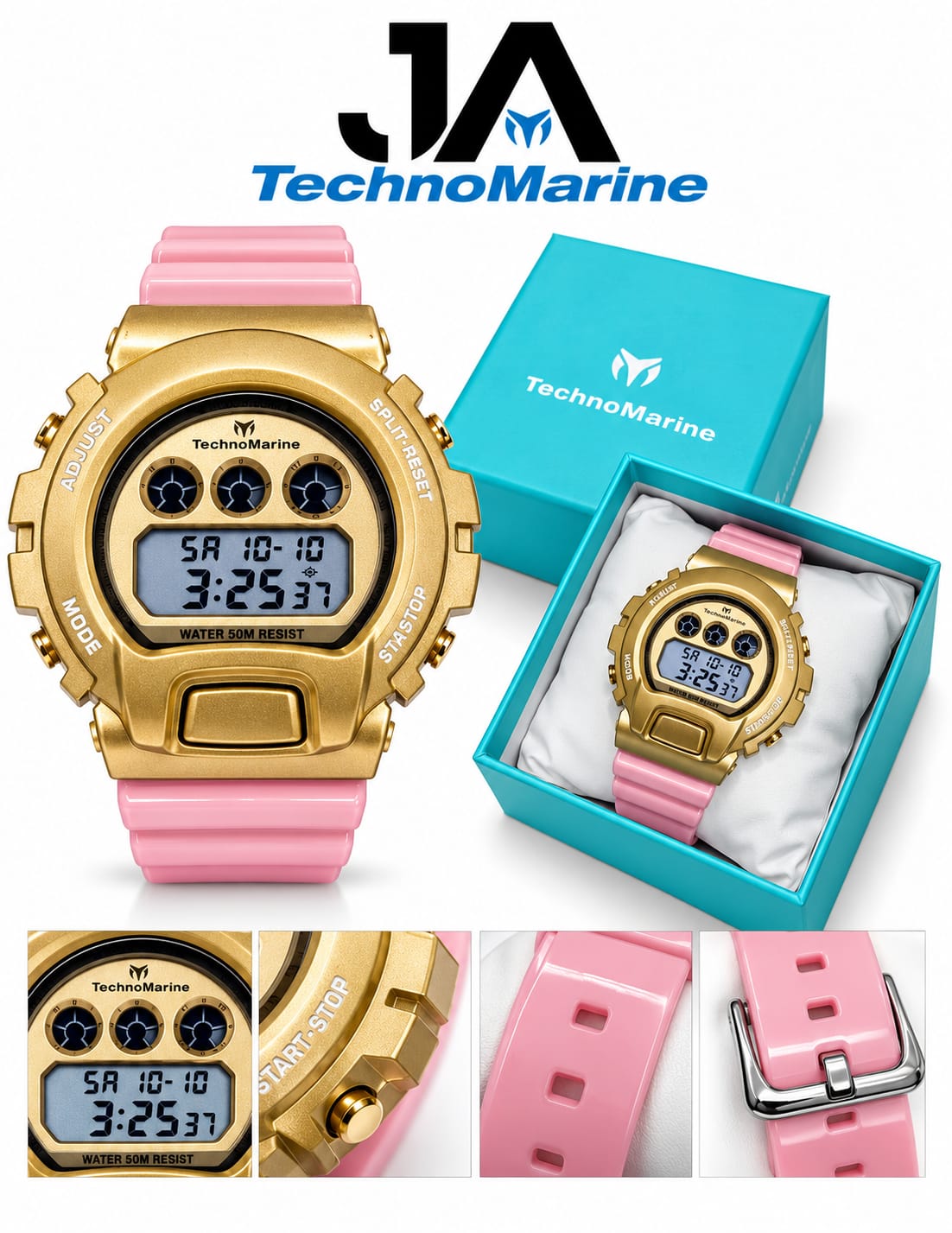 TechnoMarine HydraTech Mariner Digital Men’s Watch – Gold & Pink 45mm