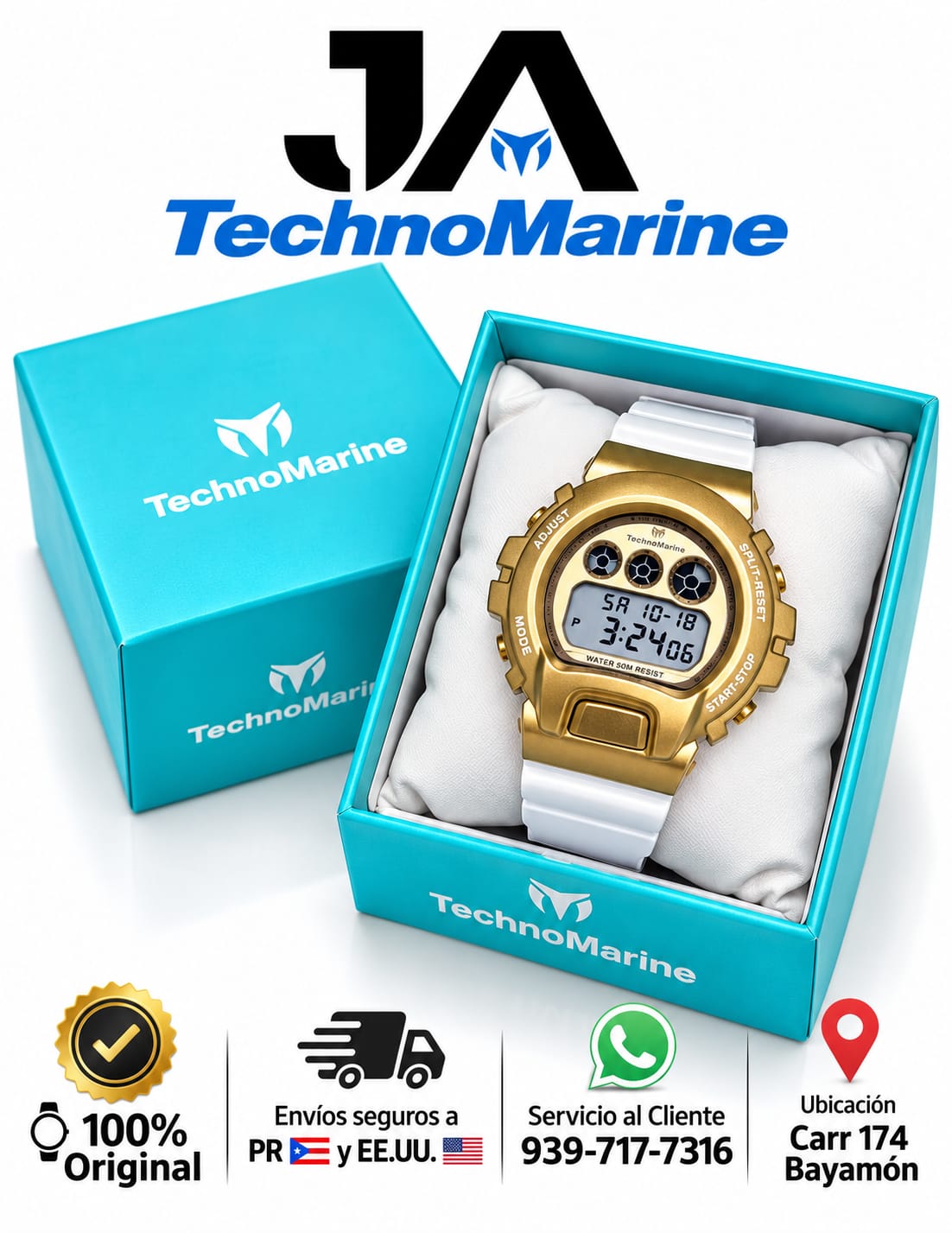 TechnoMarine HydraTech Mariner Digital Men’s Watch – Gold & White 45mm