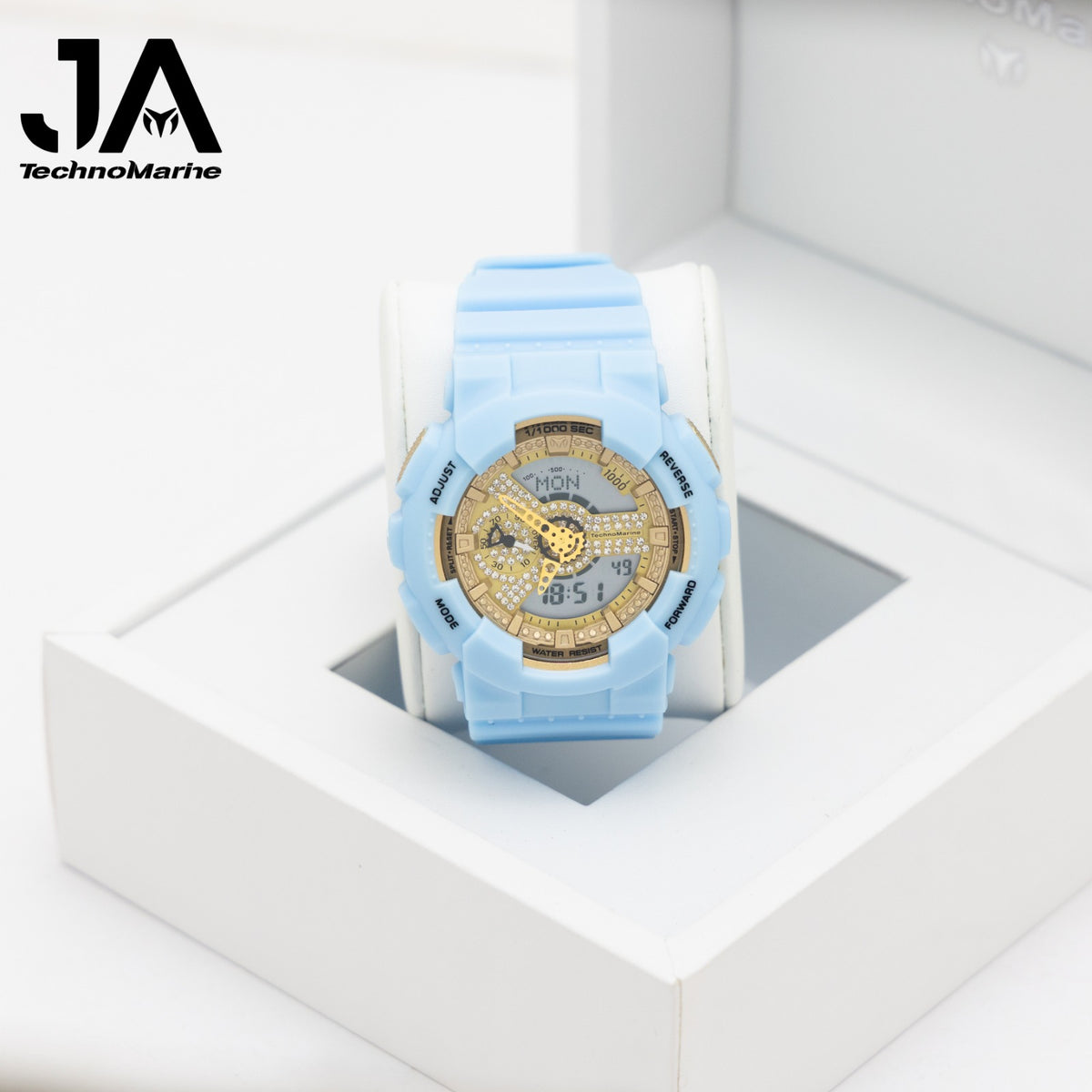 TechnoMarine HydraTech Nautilus Digital with Stones Men’s Watch – Blue & Gold- 51mm