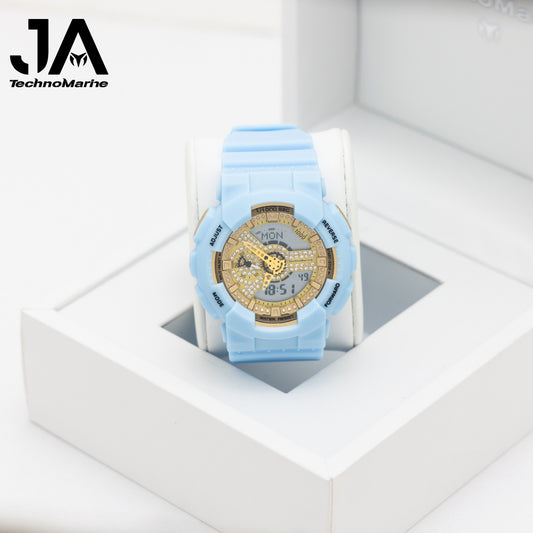 TechnoMarine HydraTech Nautilus Digital with Stones Men’s Watch – Blue & Gold- 51mm