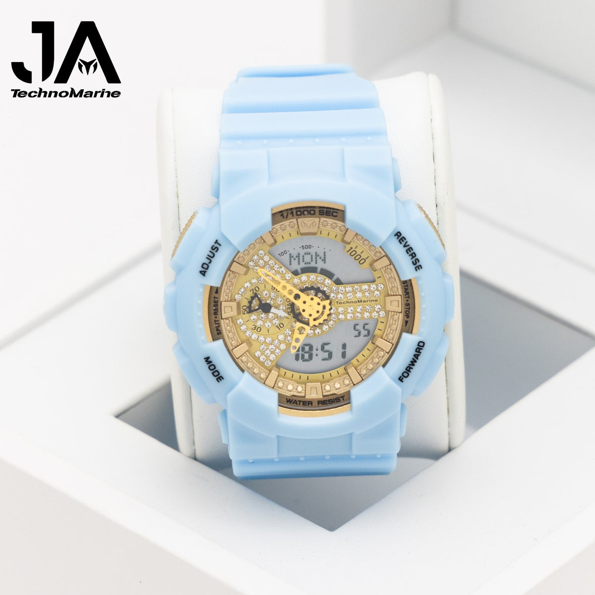 TechnoMarine HydraTech Nautilus Digital with Stones Men’s Watch – Blue & Gold- 51mm