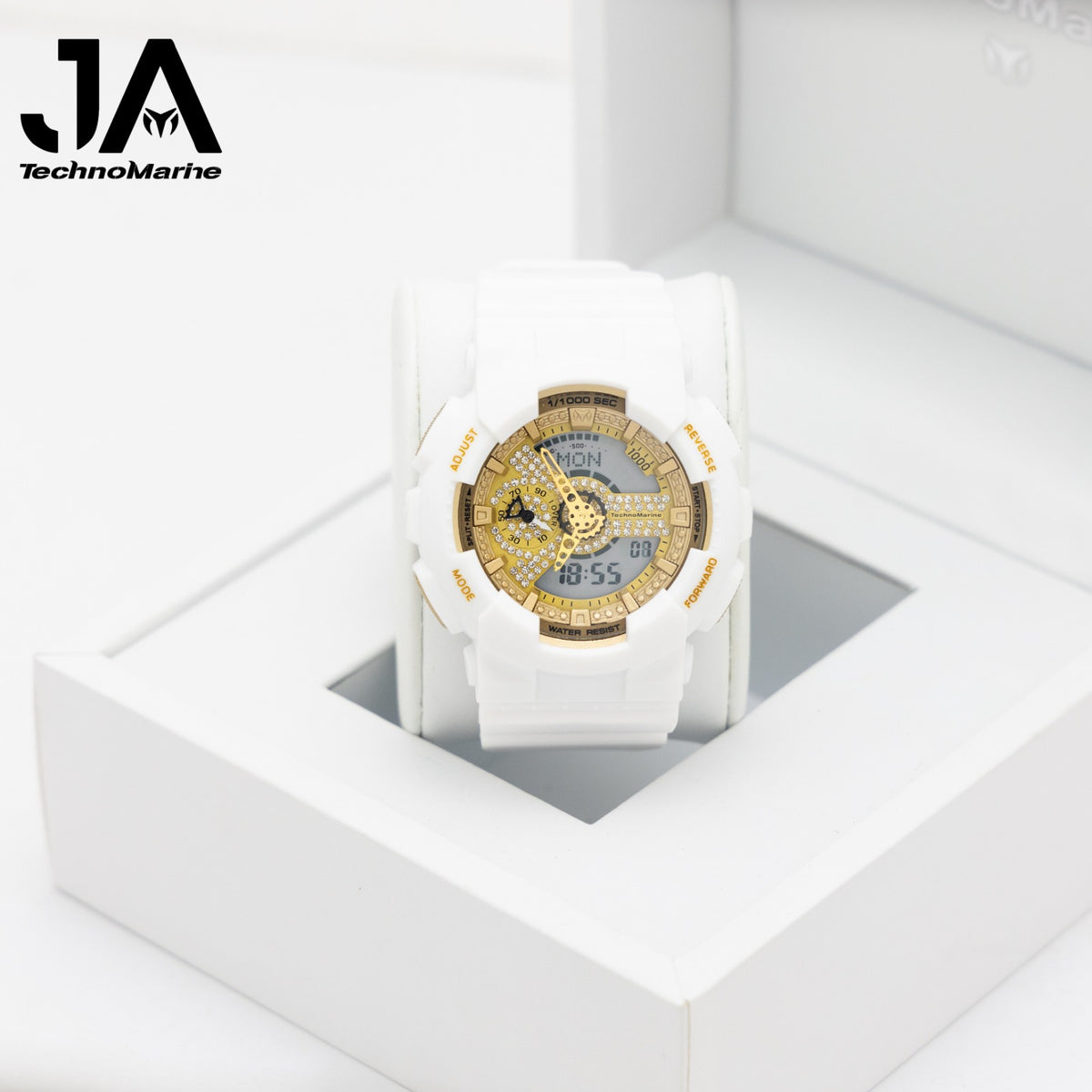 TechnoMarine HydraTech Nautilus with Stones Digital Men’s Watch – White & Gold- 51mm
