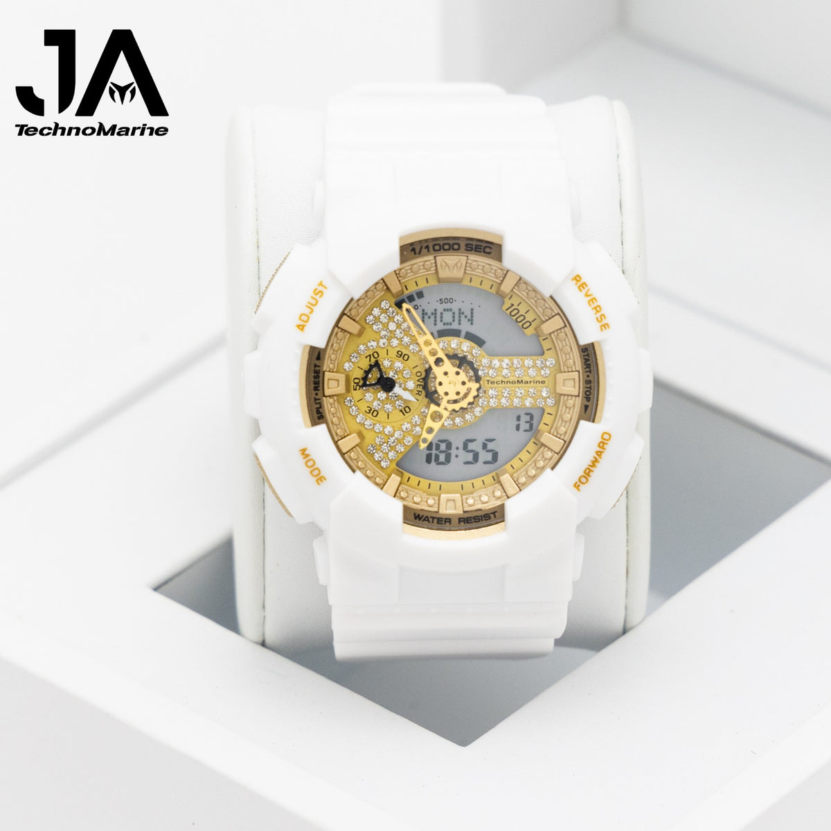 TechnoMarine HydraTech Nautilus with Stones Digital Men’s Watch – White & Gold- 51mm