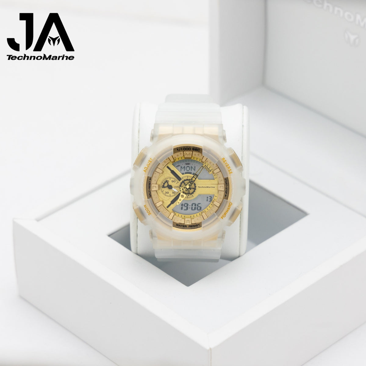 TechnoMarine HydraTech Nautilus Digital Men’s Watch – Frost/Clear & Gold 51mm