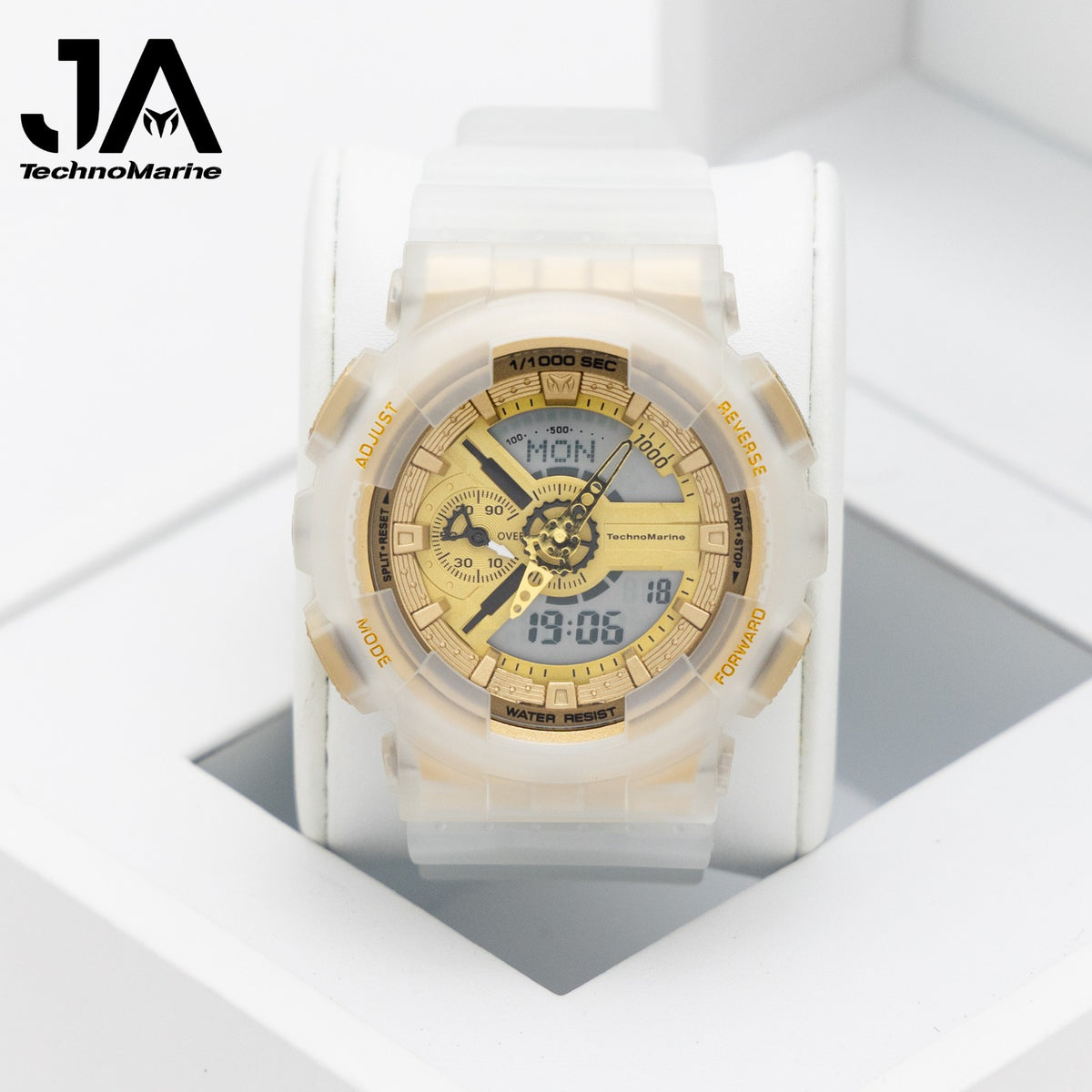 TechnoMarine HydraTech Nautilus Digital Men’s Watch – Frost/Clear & Gold 51mm