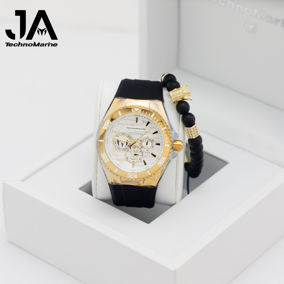 Set Two Technomarine Gold and Gold 46 mm and 40 mm Both Two white, black straps