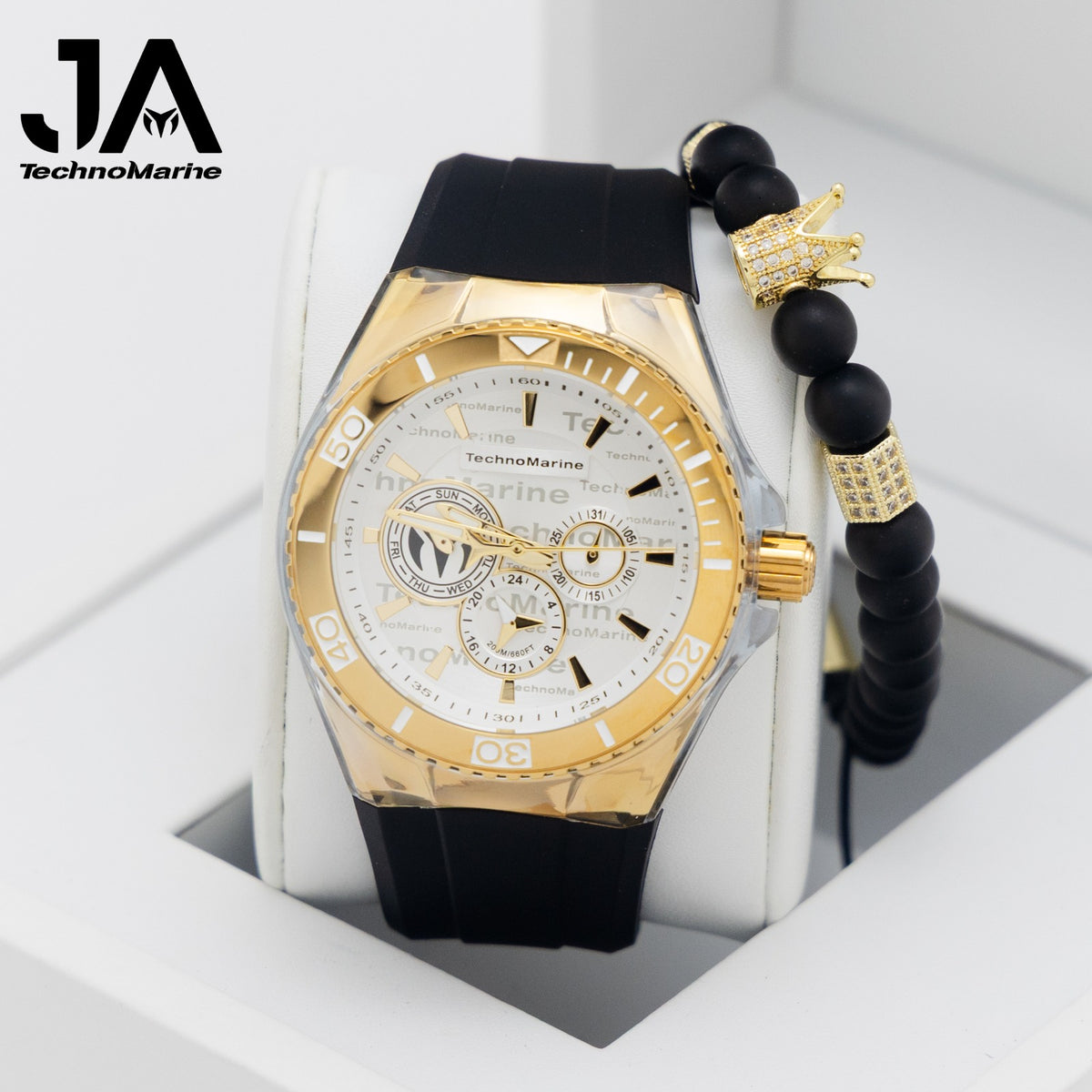 Set Two Technomarine Gold and Gold 46 mm and 40 mm Both Two white, black straps
