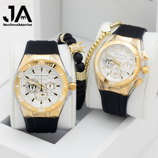 Set Dos Technomarine Cruise California Men's Watch - 46.65mm, Black / Technomarine California Mujer Cruise Quartz Watch 40mm PULSERAS INCLUIDAS