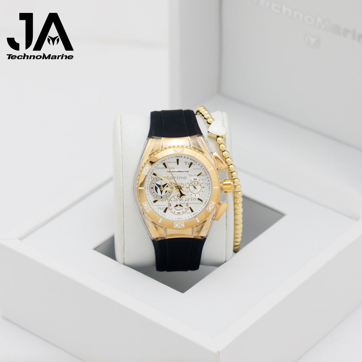 Set Two Technomarine Gold and Gold 46 mm and 40 mm Both Two white, black straps