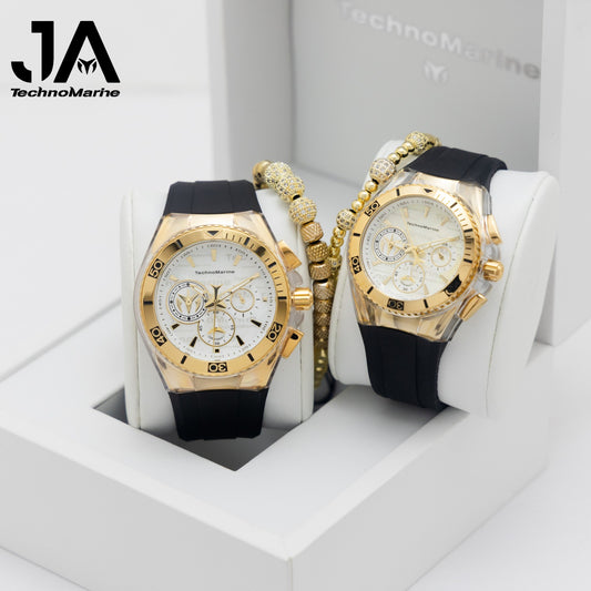 Set Dos Technomarine Hombre Cruise California Men's Watch w/ Metal, & Oyster Dial / Technomarine California Mujer Cruise Quartz Watch gold 40mm DOS PULSERAS INCLUIDAS