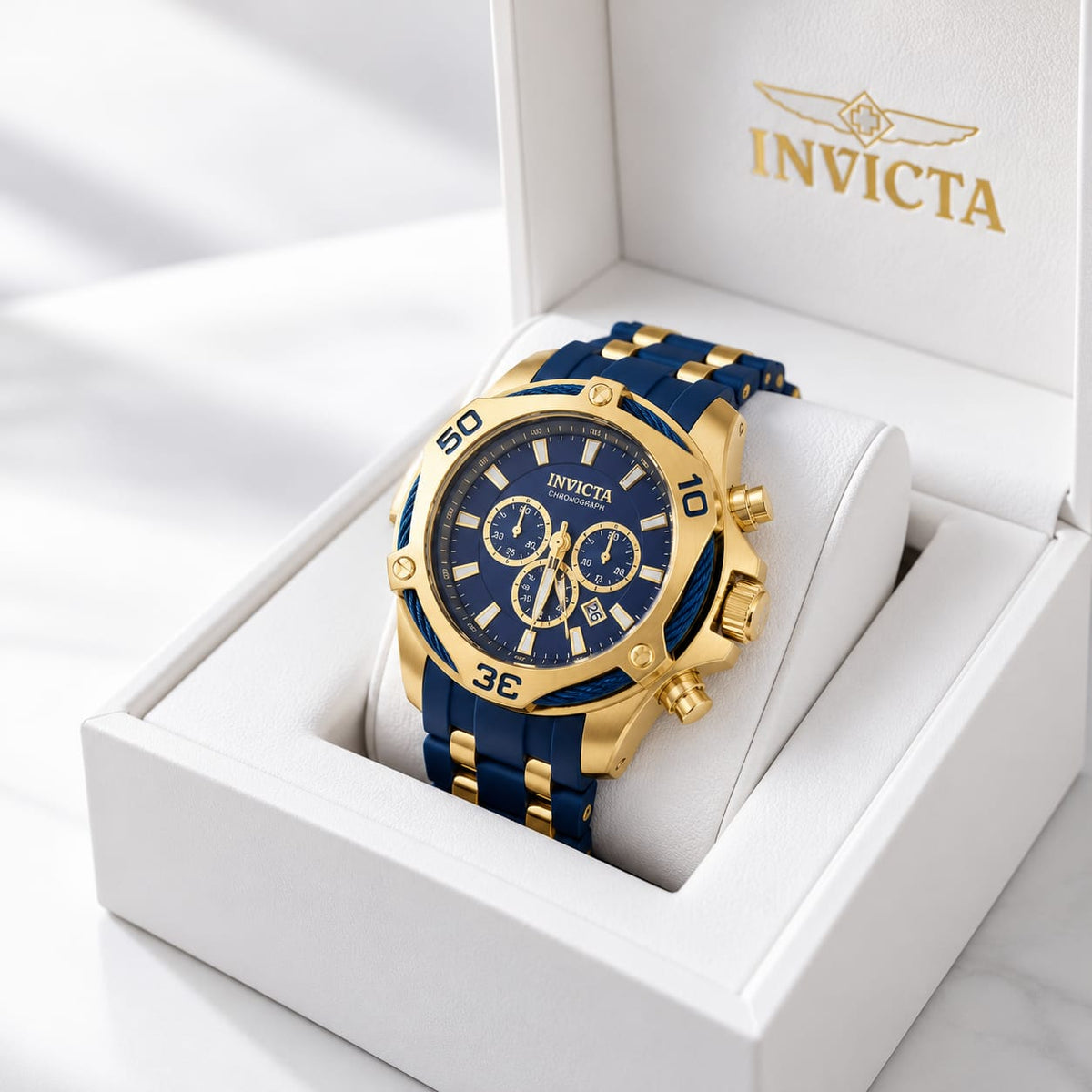 Invicta Bolt Men 50mm – Gold & Blue– Watch Men's