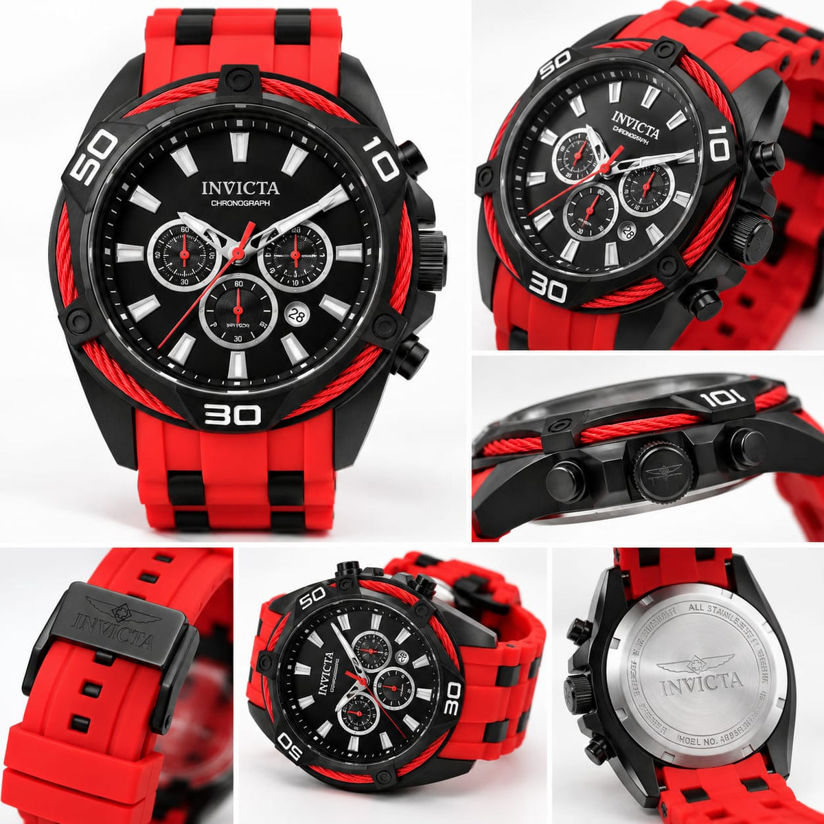 Invicta Bolt Men 50mm – Black & Red – Watch Men's