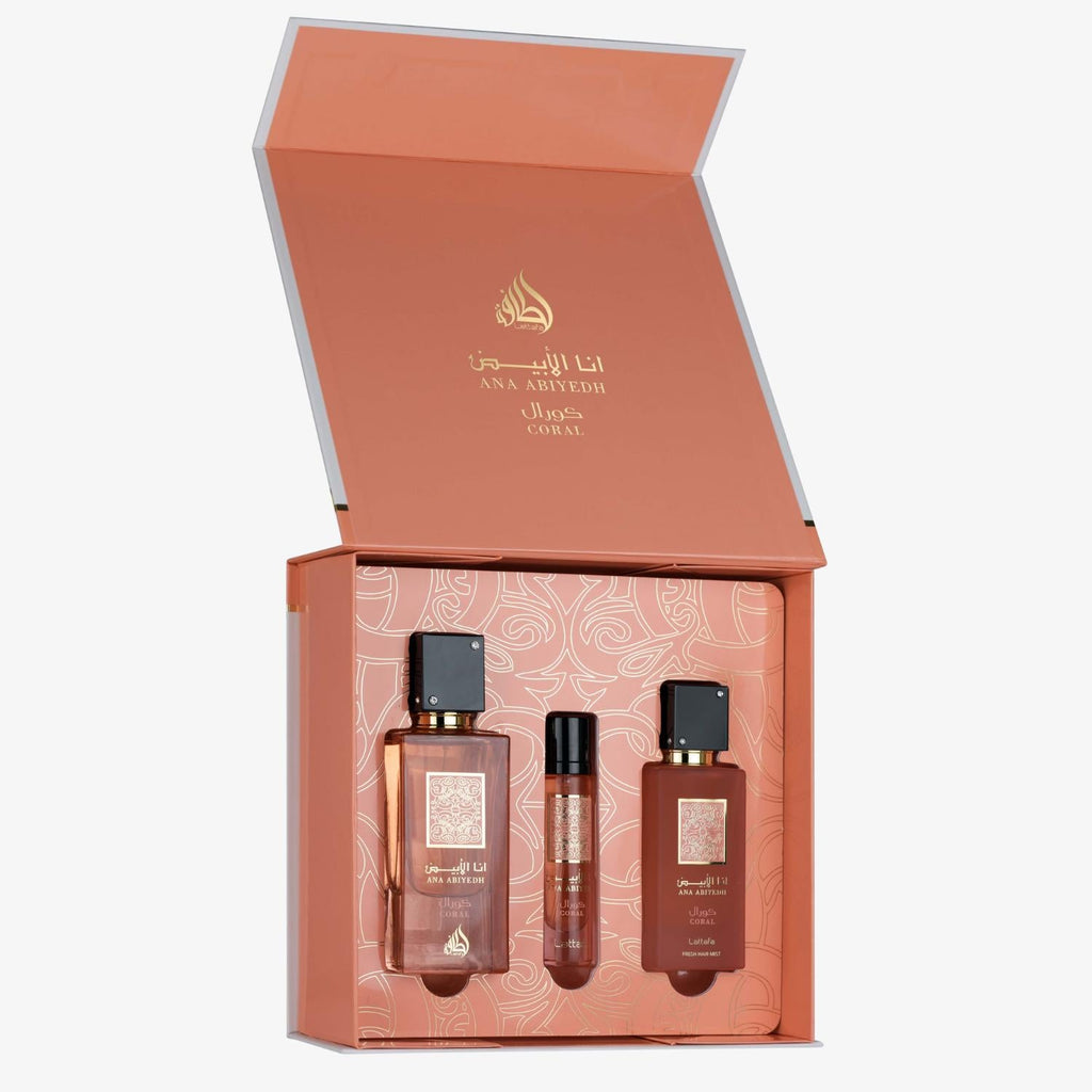 GIFT SET ANA ABIYEDH CORAL 3PCS (Perfume2.0oz, Mini Perfume 12ml, Spray 50ml) + 5% DE DESCUENTO ADICIONAL ESTUCHE