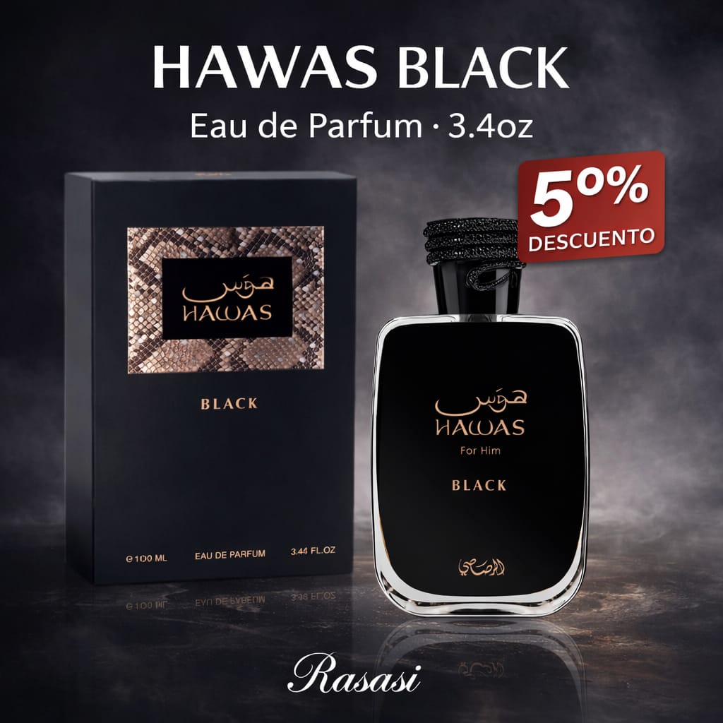 Hawas Black Eau de Parfum 3.4oz más 5 % Descuento Adicional