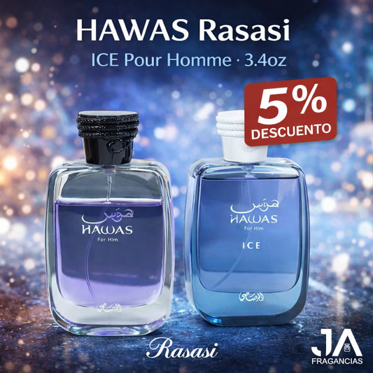 Hawas Rasasi y Ice Pour Homme 3.4oz + 5% De Descuento
