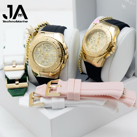 New Modelo 2025 TechnoMarine Cruise Original Men's Watch w/ Mother of Pearl Dial 44 mm,Technomarine 38.mm Cruise Chronograph Quartz Gold Dial Unisex Watch, Black, Oro Green with Interchangeable Strap