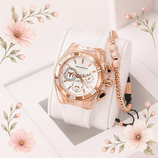 TechnoMarine Cruise California Women's Watch w/ Metal, Mother of Pearl &amp; Oyster Dial - 40.57mm, White