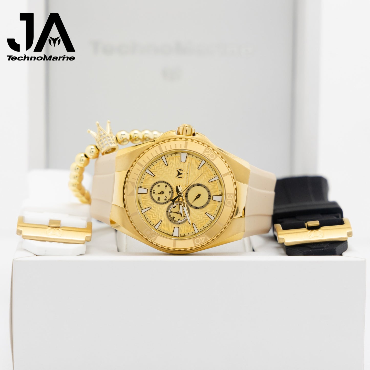 TechnoMarine Cruise California Men's Watch - 45mm, Black, White, Blue  Incluye 3 Correas, Negra, Blanca y crema