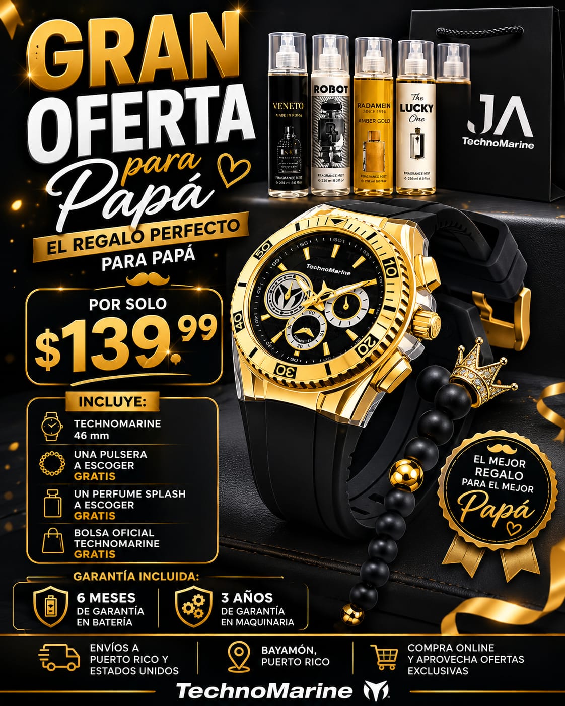 TechnoMarine Cruise California Una pulsera a Escoger y Un Splash 46.65mm, Black