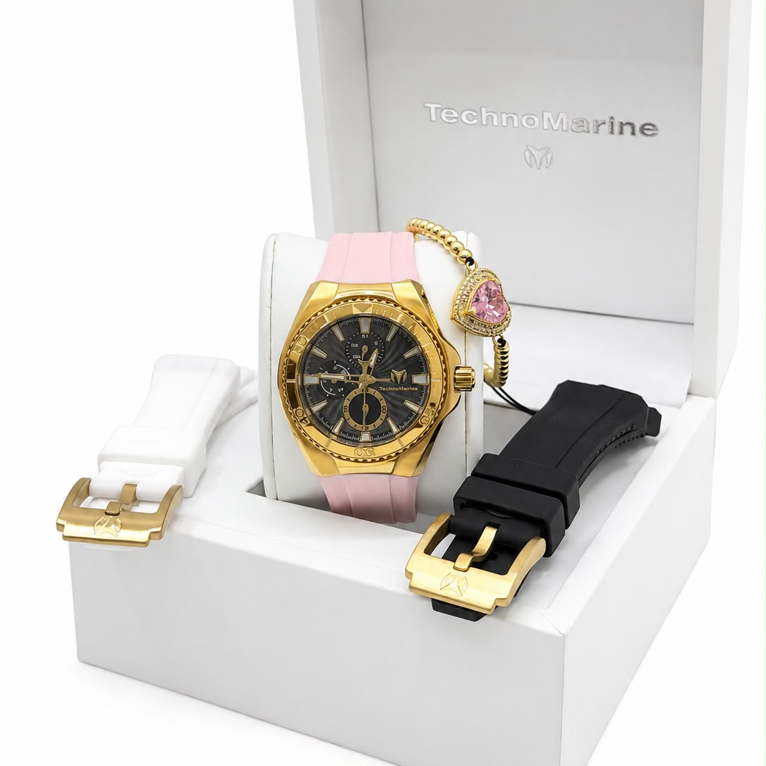 Technomarine  40mm Cruise Chronograph Quartz Gold Dial Unisex Watch Una Pulsera Gratis
