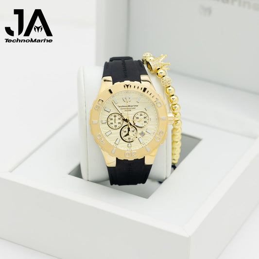 Technomarine Cruise Medusa Chronograph Gold Dial Men's Watch Incluye Pulsera Gratis