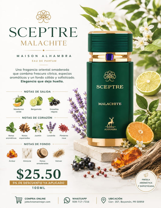 SCEPTRE MALCHITE 3.4OZ  5% DE DESCUENTO ADICIONAL TOTAL DESCUENTO APLICADO $25.50