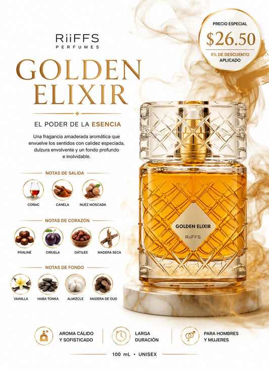 GOLDEN ELIXIR RIFFS 3.4OZ 5% DE DESCUENTO ADICIONAL TOTAL DESCUENTO APLICADO $26.50