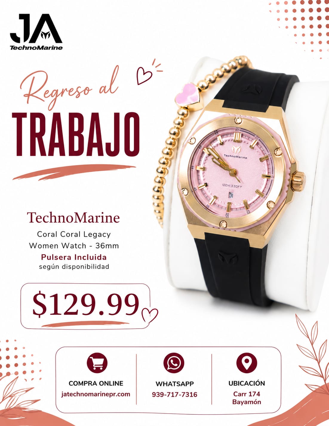 TechnoMarine Coral Coral Legacy Women Watch - 36mm Pulsera Incluida