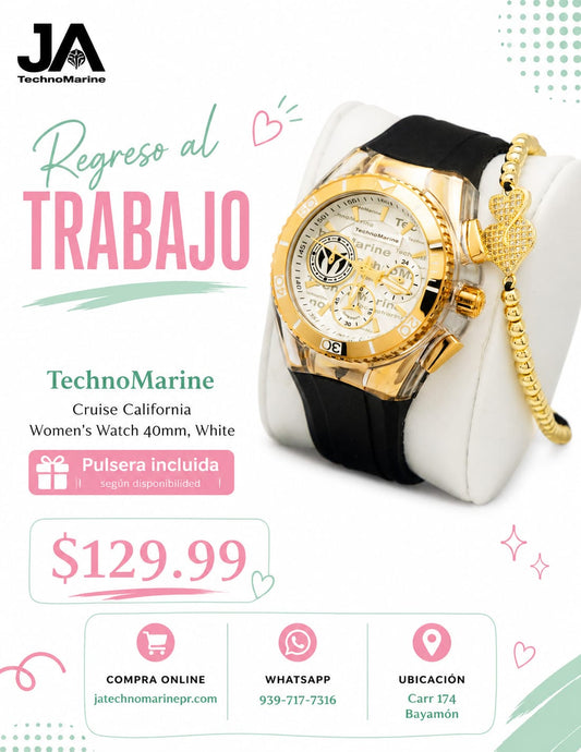 TechnoMarine Cruise California Women's Watch Metal, Mother of Pearl & Oyster Dial 40mm, White