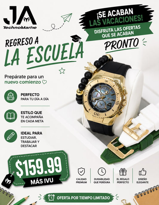 New Modelo 2025  TechnoMarine Cruise Original Men's Watch w/ Mother of Pearl Dial 44 mm, Black, Gold Green with Interchangeable Strap