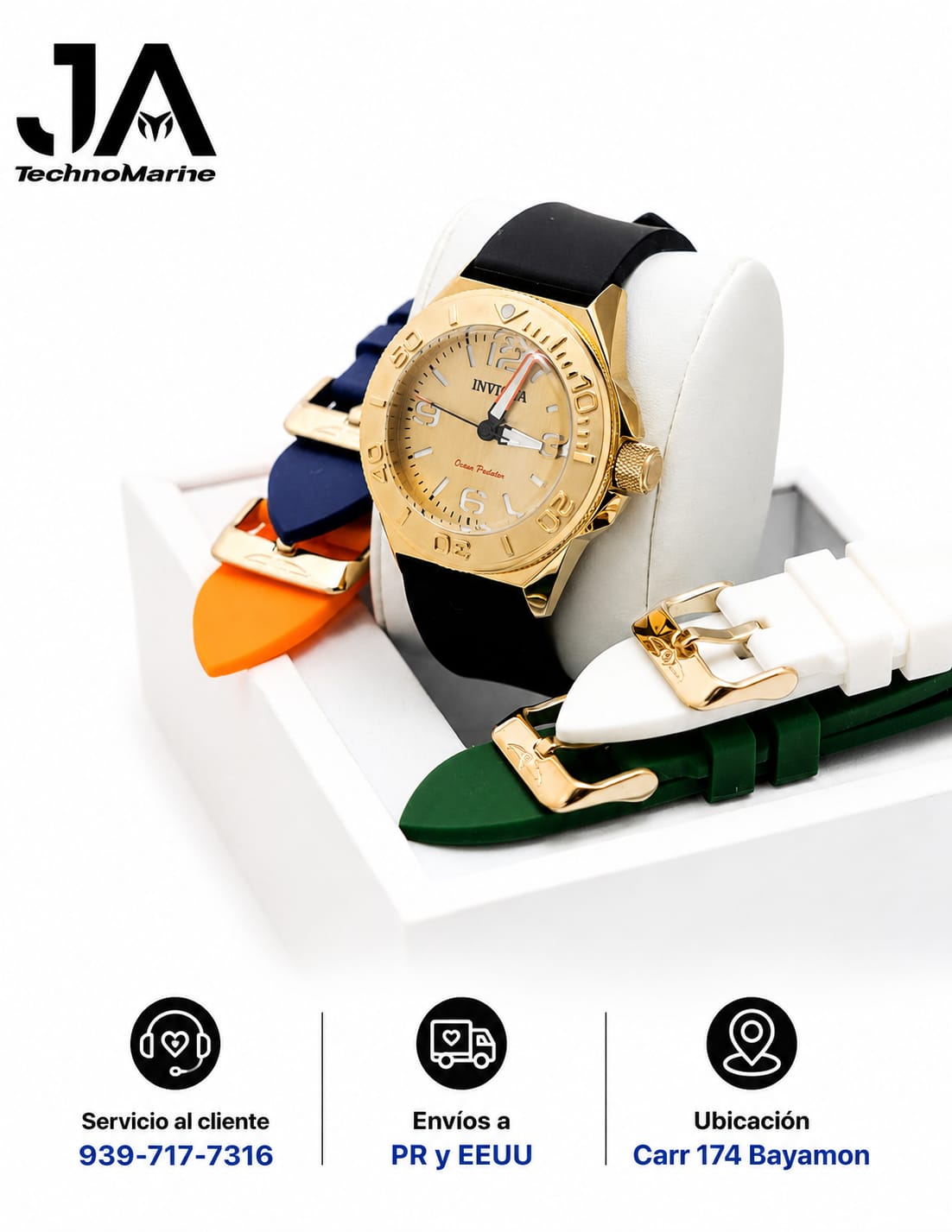 Invicta OCEAN PREDATOR Men's Watch - 44.65 mm, Green, Orange, White, Blue, Black with Interchangeable Strap (Una Pulsera Gratis)