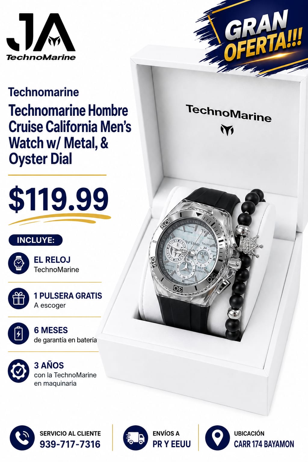Technomarine Hombre Cruise California Men's Watch w/ Metal, & Oyster Dial 46.65mm