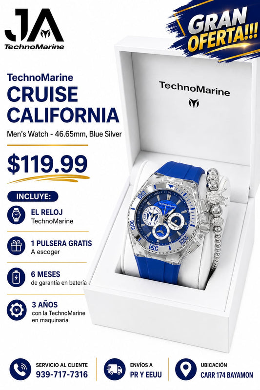 TechnoMarine Cruise California Men's Watch - 46.65mm, Blue Silver