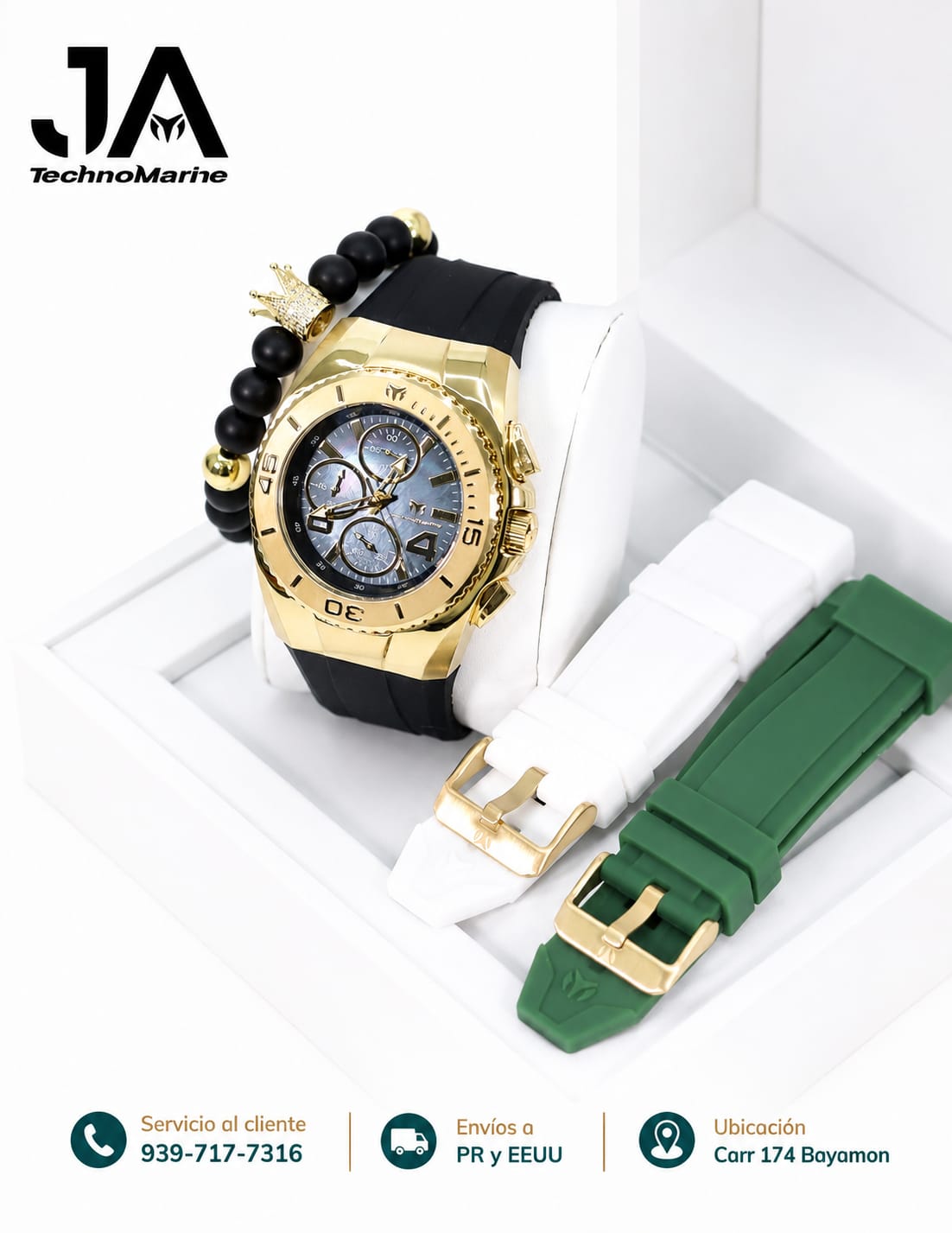 New Modelo 2025  TechnoMarine Cruise Original Men's Watch w/ Mother of Pearl Dial 44 mm, Black, Gold Green with Interchangeable Strap