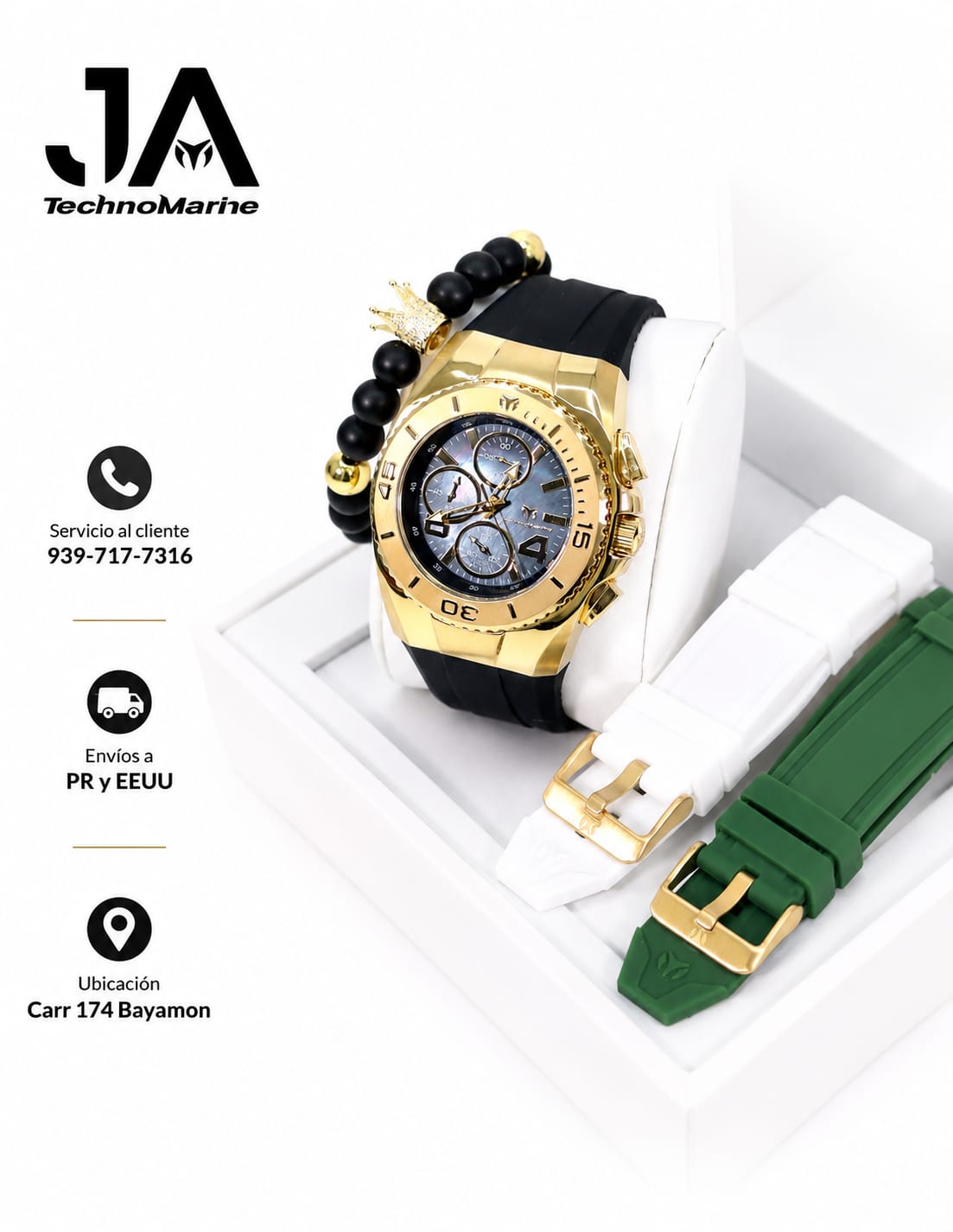 New Modelo 2025  TechnoMarine Cruise Original Men's Watch w/ Mother of Pearl Dial 44 mm, Black, Gold Green with Interchangeable Strap