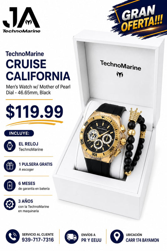 TechnoMarine Cruise California Men's Watch w/ Mother of Pearl Dial - 46.65mm, Black