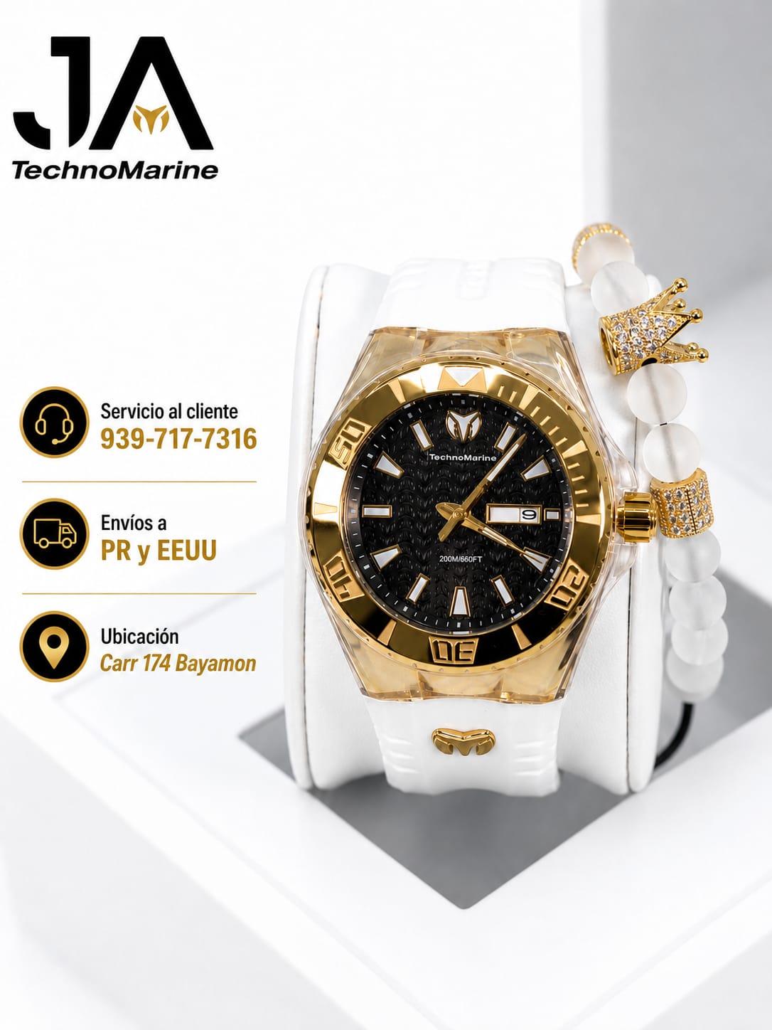 TechnoMarine Cruise Monogram Men's Watch - 47.8mm Gold Black Correa Blanca