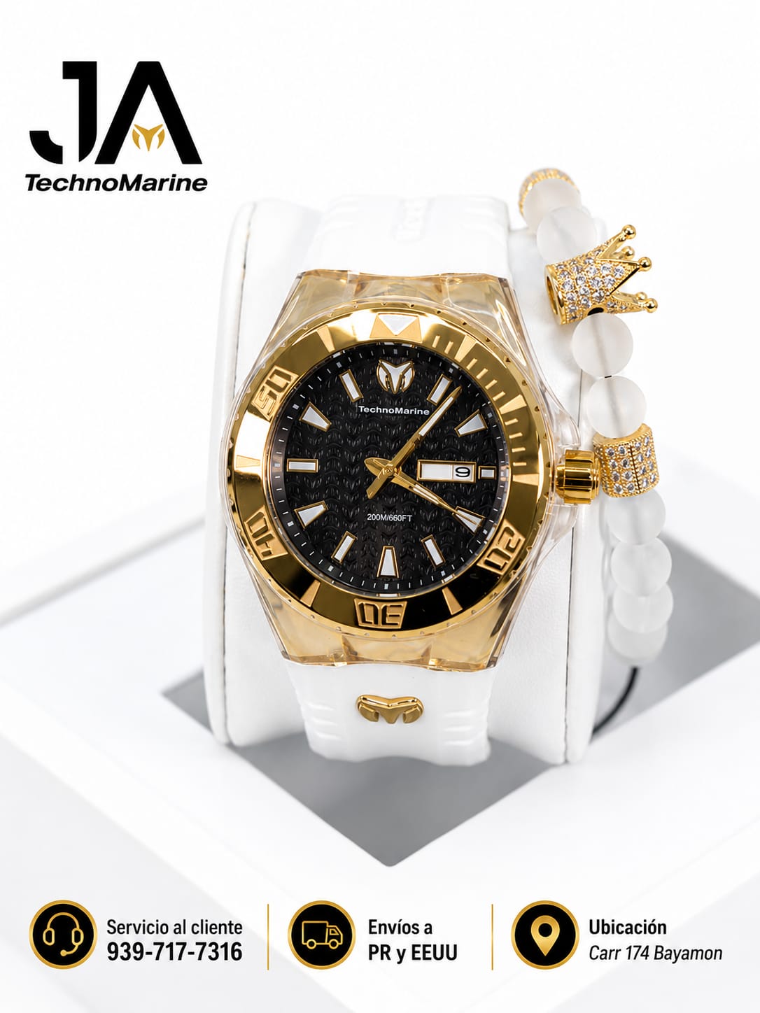 TechnoMarine Cruise Monogram Men's Watch - 47.8mm Gold Black Correa Blanca