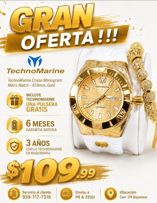 TechnoMarine Cruise Monogram Men's Watch - 47.8mm, Gold INCLUYE PULSERA