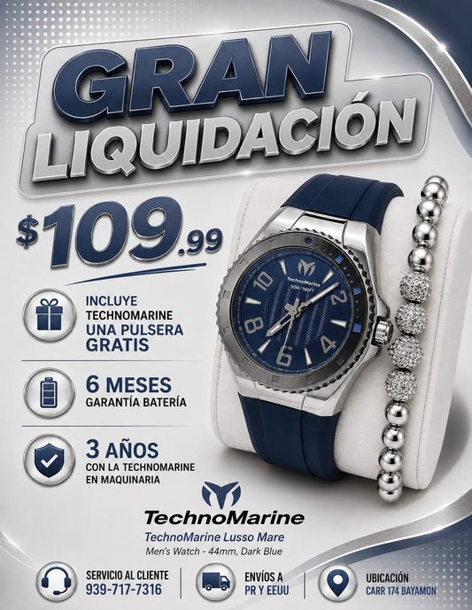 TechnoMarine Lusso Mare Men's Watch - 44mm, Dark Blue