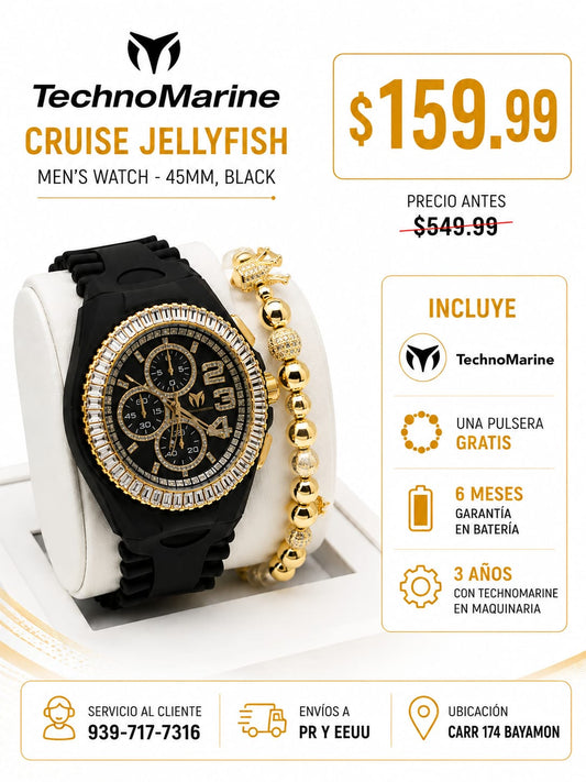 TechnoMarine Cruise JellyFish Men's Watch - 45mm, Black   Una pulsera gratis