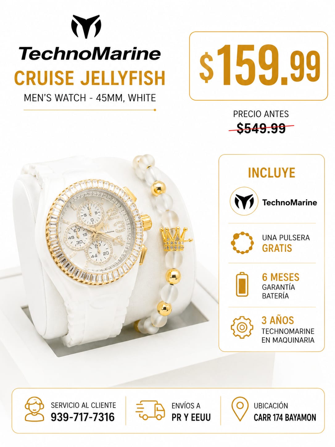 TechnoMarine Cruise JellyFish Men's Watch - 45mm, White  Una pulsera gratis