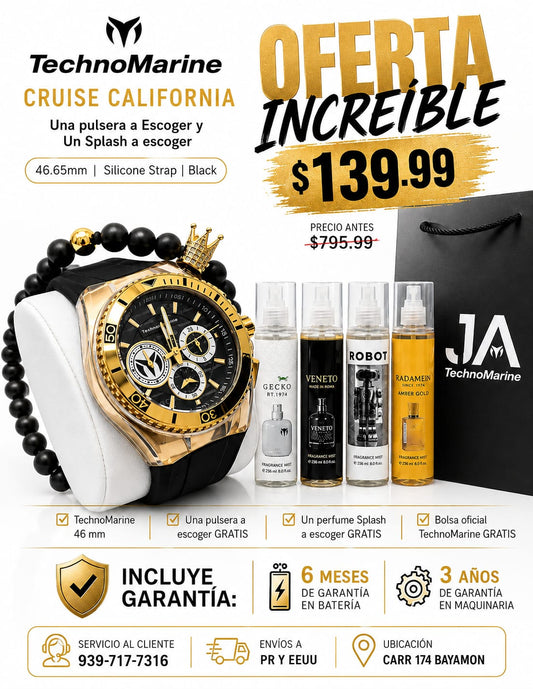 TechnoMarine Cruise California Una pulsera a Escoger y Un Splash 46.65mm, Black