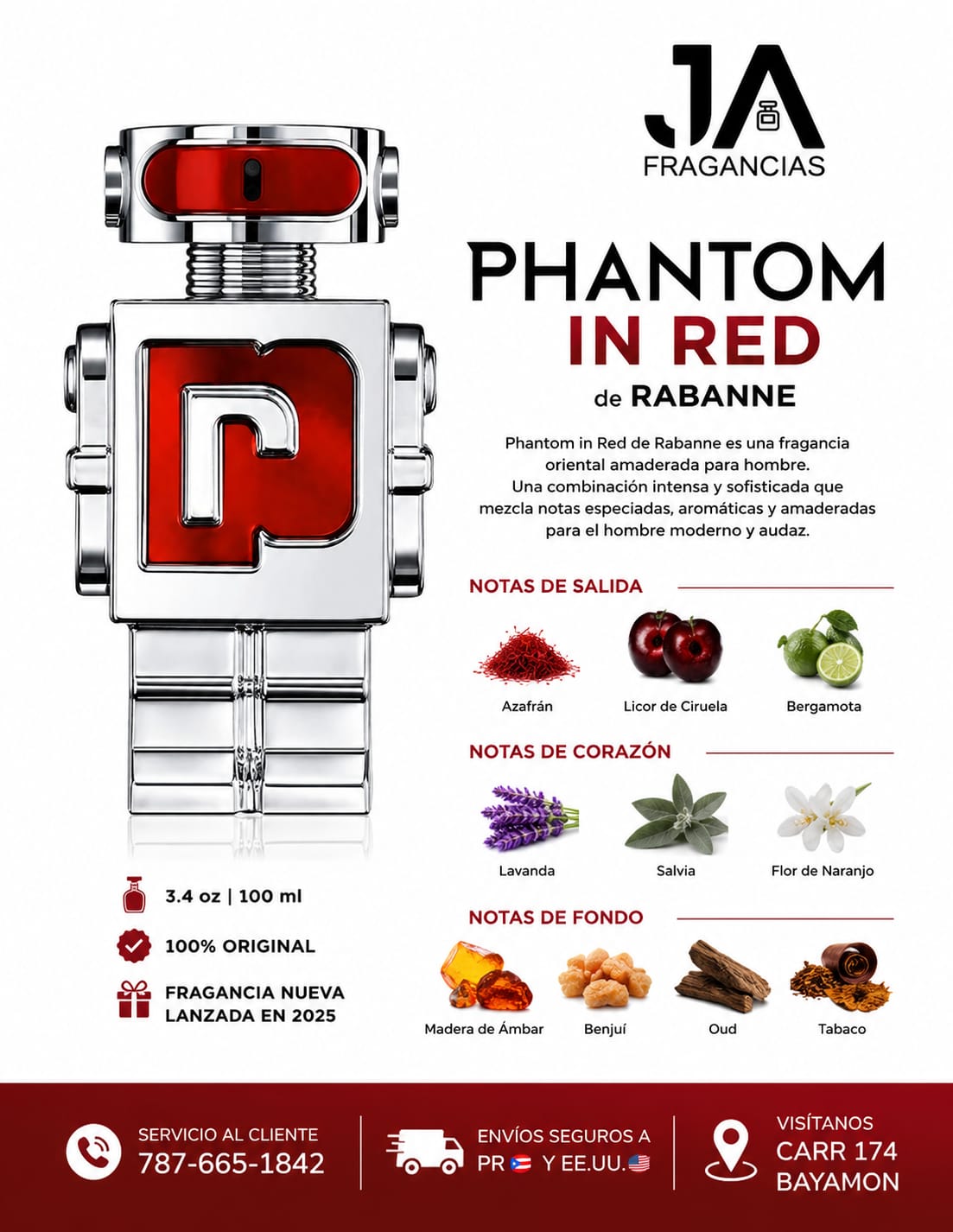Phantom In Red Elixir 3.4oz Parfum Men %5 Descuento Adicional